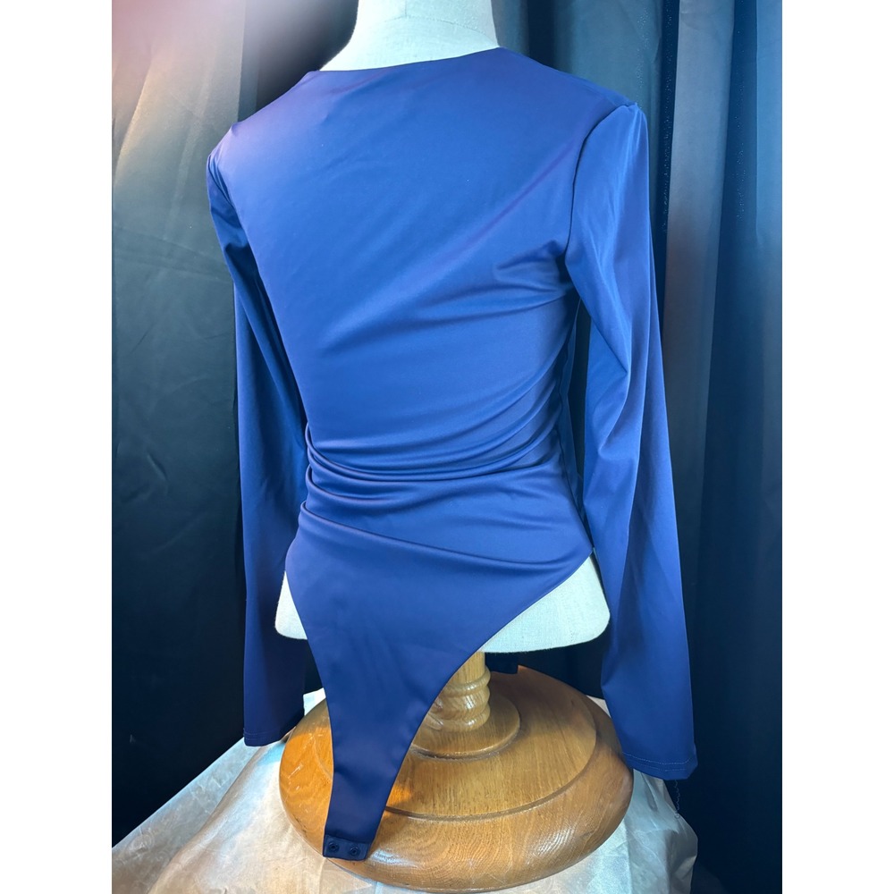 Lizette Collection Navy Blue Long Sleeve Thong Bodysuit LC7010LS Large